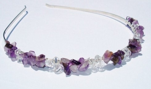 Bridal Amethyst and Swarovski Crystal Headband - silver finish, Wedding hair accessories