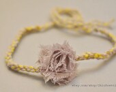 Baby Girl Photo Prop: Petite Grey Chiffon Flower Halo Headband. Adjustable to fit Newborn to Adult