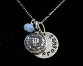 Silver Police Department Charm Handstamped with "Protect," Blue Quartz Charm, Blue Knights