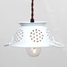 Mini Kitchen Colander Pendant Light - White Enamel // Vintage Style Cloth Covered Twisted Cord & Bakelite Plug