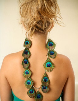 Jordan Peacock feather earlace earring necklace