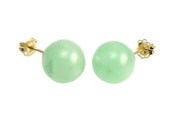 6mm Natural Green Jade Aventurine Ball Stud Post Earrings 14K Yellow or White Gold