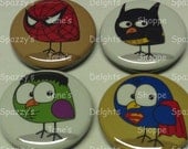 Robird 1 inch / 25mm Flatback Button Magnets Set of 4 Spiderman, Batman, Hulk, Superman.