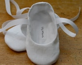 White Linen Ballet Slipper Baby Girl Shoes - Christening - Baptism