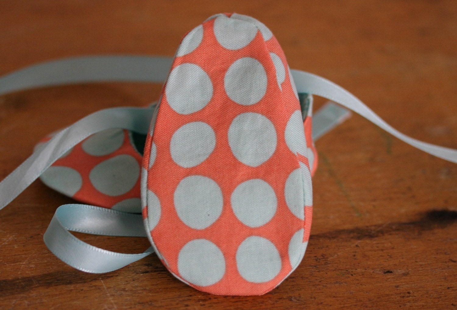 Coral and Blue Polka Dot Ballet Slipper Baby Booties