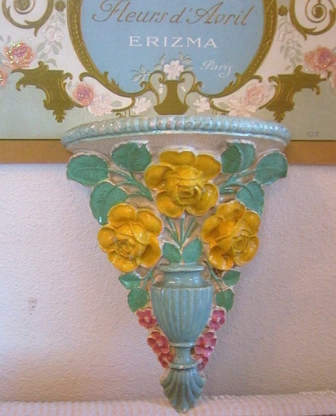 A Dreamy Shelf..Dual Purposes..Vintage CHALKWARE ROSES Shelf Or Bookend