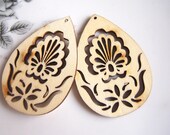 Hollow Series--4pcs 52x35mm Pretty Nature Color Peacock's Feather With Teardrop Wooden Charm/Pendant