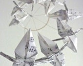 SALE / Origami Crane Mobile - Baby Mobile - Eco Friendly - Children Decor Nursery Home Decor Unique Sheet Music Song Upcycled