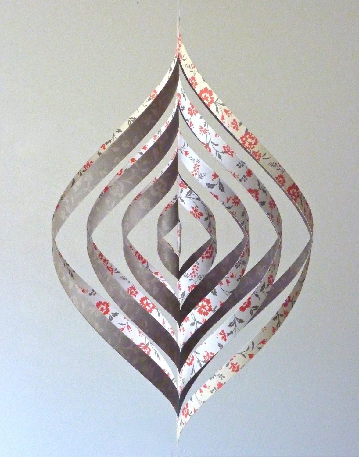 Eco Friendly - Swirly Mobile - Floral Paper Decoration Unique Suspension Home Decor Baby Nursery Teen Dorm Modern Gray Grey Orange Flower