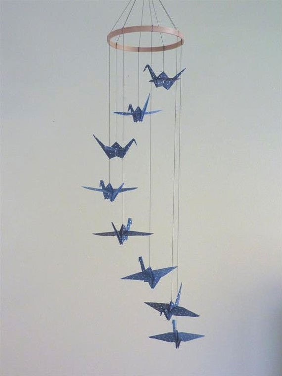 Origami Crane Mobile - Children Decor - Baby Mobile - Baby Nursery Home Decor Starry Night Unique Blue Night Sky