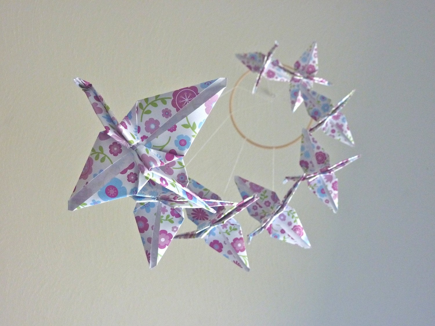 Origami Crane Mobile - Baby Mobile - Children Decor - Eco Friendly - Nursery Home Girly Girl Bedroom Purple Birds Garden