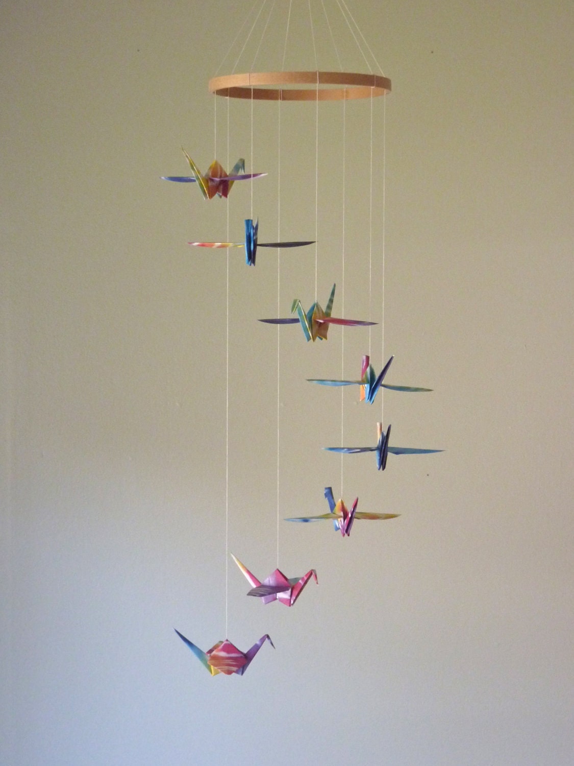 Origami Crane Mobile - Baby Mobile - Children Decor - Eco Friendly - Nursery Home Unique Rainbow Tie Dye Birds Kids Teen