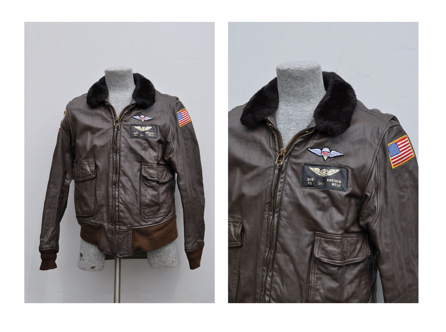 G-1 vintage leather BOMBER flight JACKET g1 military