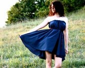 prussian blue knee length dress/skirt - flared dress - full circle skirt