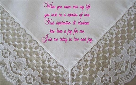 A handkerchief for a Special Stepparent from the Bride or Groom, with gifting envelop. Heirloom quality hankerchief, quality hankie