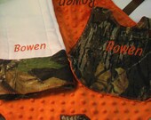 Childrens Clothing, Personalized, Taggie, Bib and Burp Cloth Set,Mossy Oak or Real Tree CAMOFLAUGE can also do in pink for girls