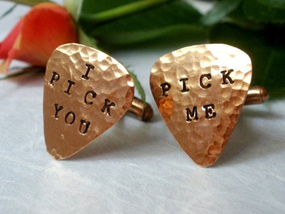 COPPER Mini Guitar Pick Cufflinks Personalized