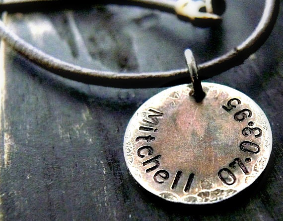 Fathers Day Gift - Mens Personalized Necklace - Mens Sterling Silver Necklace - Mens Handstamped Necklace