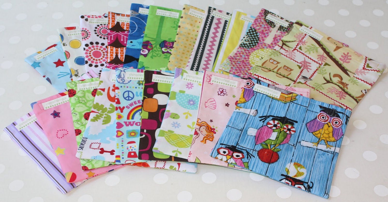 Set of 20 Reusable Sandwich or Snack Bags YOU CHOOSE from over 100 choices
