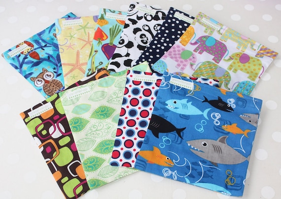 Reusable Sandwich Bags or Snack Bags Set of 10 -YOU CHOOSE from over 100 choices