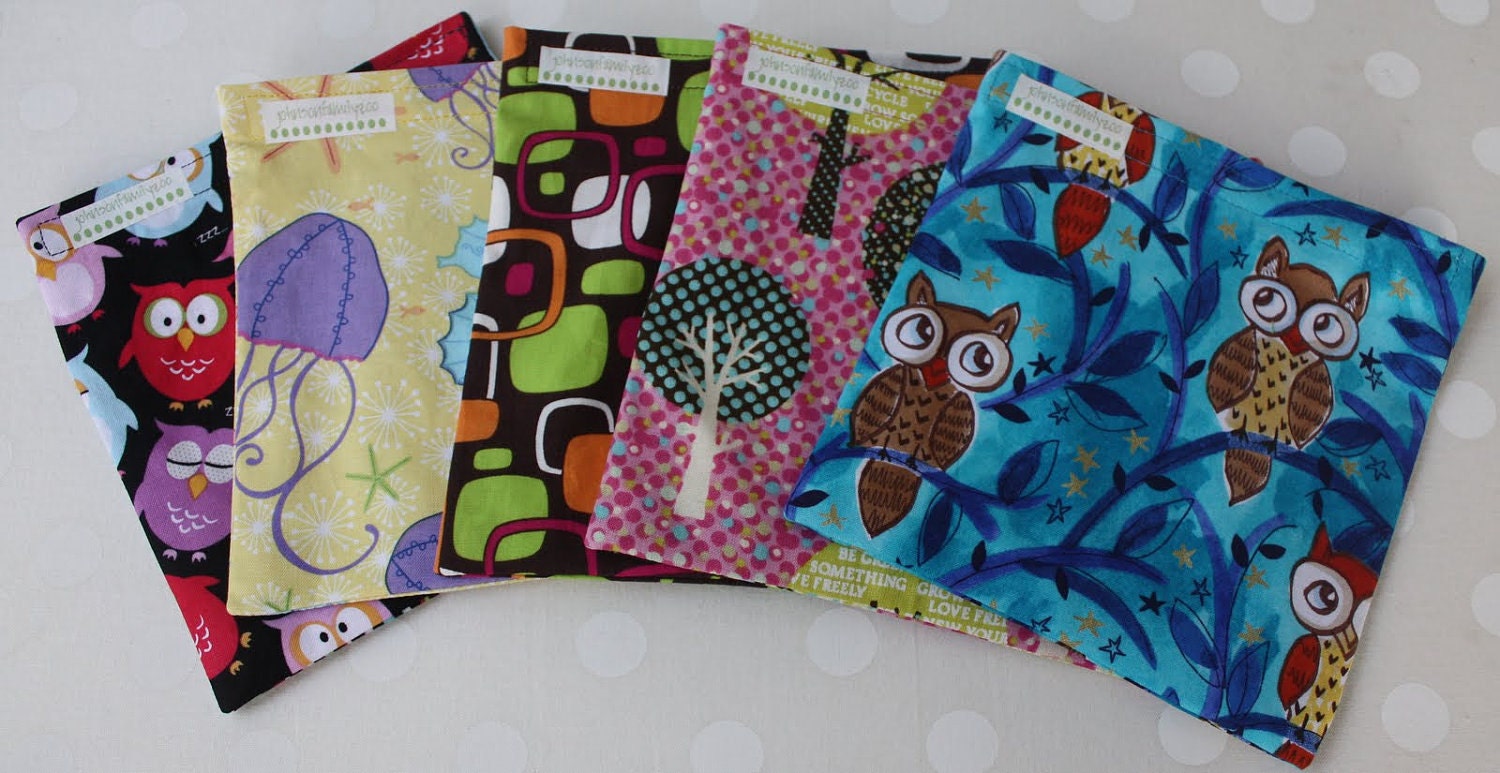 Reusable Sandwich Bags or Snack Bags - SET of 5 - YOU CHOOSE from over 100 choices