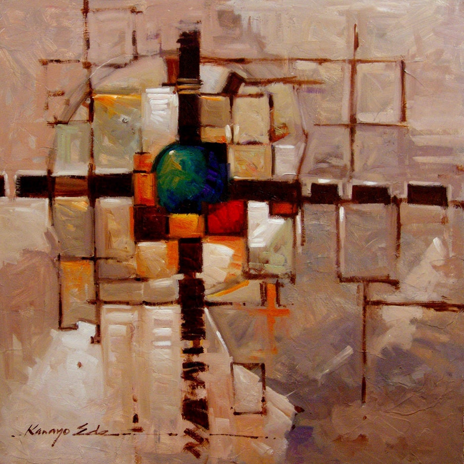 Huge Abstract 30x30 original oil on canvas. Subdivision.