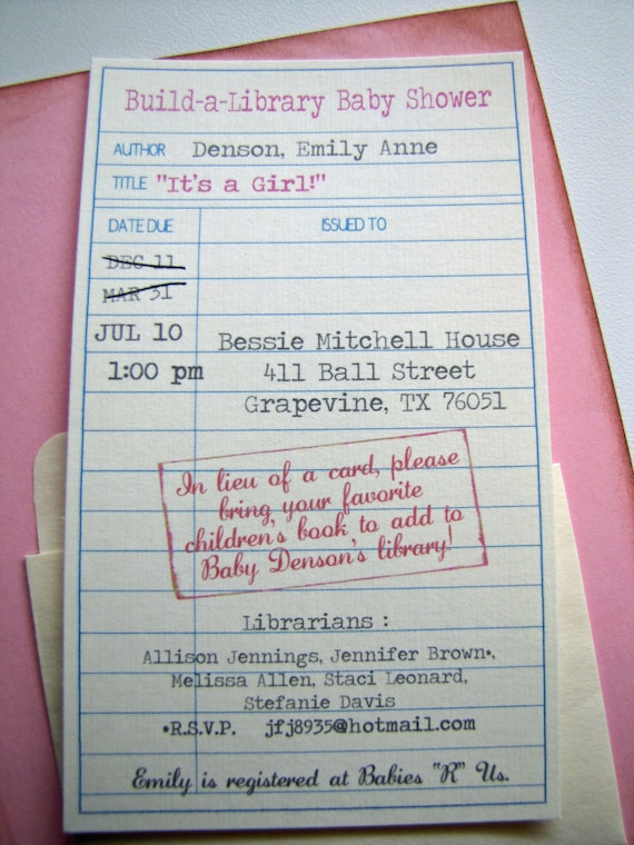 Library Themed Baby Shower Invitation- printable jpg
