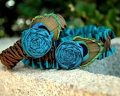 Chocolate Brown And Teal Garter Set With Trimmed Peacock Feathers (with brown toss)