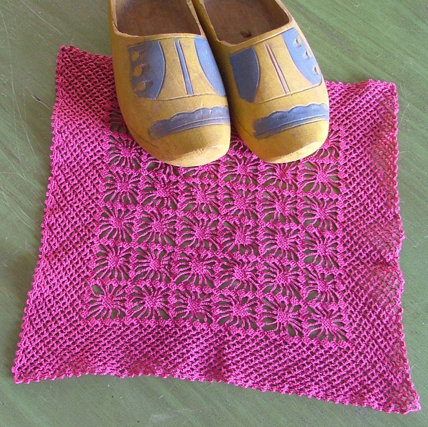 Newly Dyed Fuschia Square Portuguese Doily