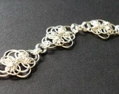 Silver Chainmaille Bracelet.  Floral Design.