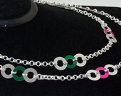 Silver Necklace with Purple & Green.