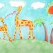 ORIGINAL sunny baby Giraffe watercolor signed painting 9 x 12