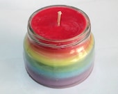 Rainbow in a Recycled Jar - Soy Candle - pride, party favor, birthday, housewarming, baby shower, wedding shower, citronella, ferret, rescue