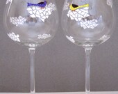 Parakeets on Clouds- 2 Wine Glasses