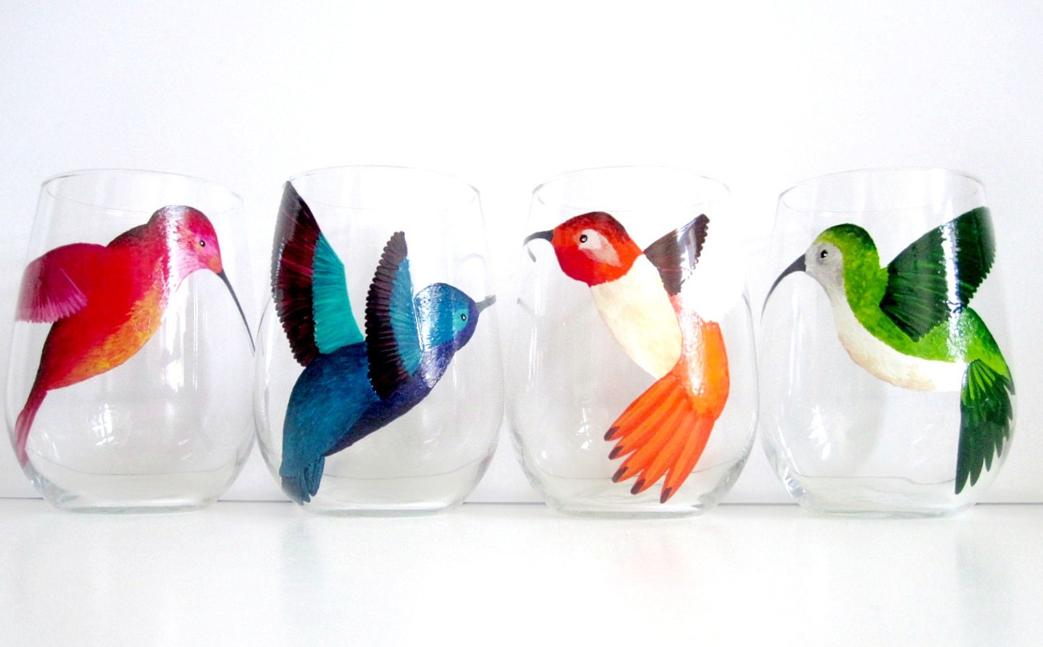 Hummingbird Party Stemless Wine Glasses- Set of 4