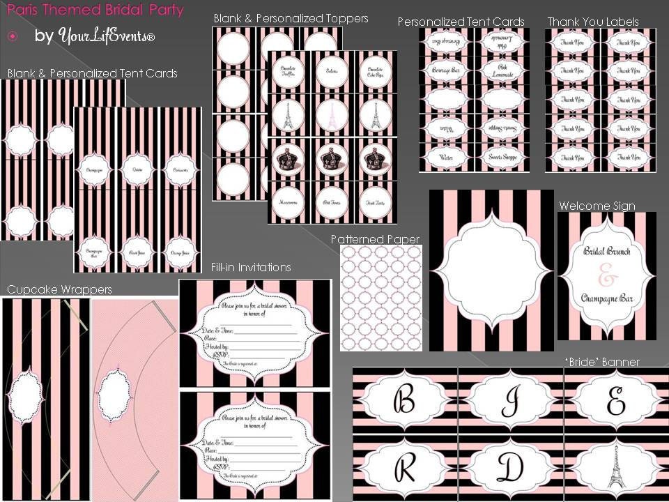 Bridal Shower PRINTABLES Paris Themed - Instant Download DIY Printable Bridal Shower Collection