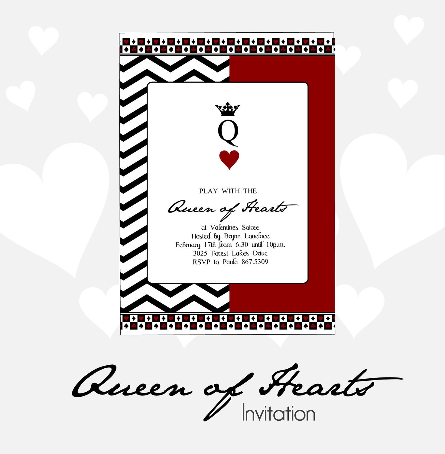 Queen of Hearts Valentines Party Invitation - DIY Printable Il_570xn
