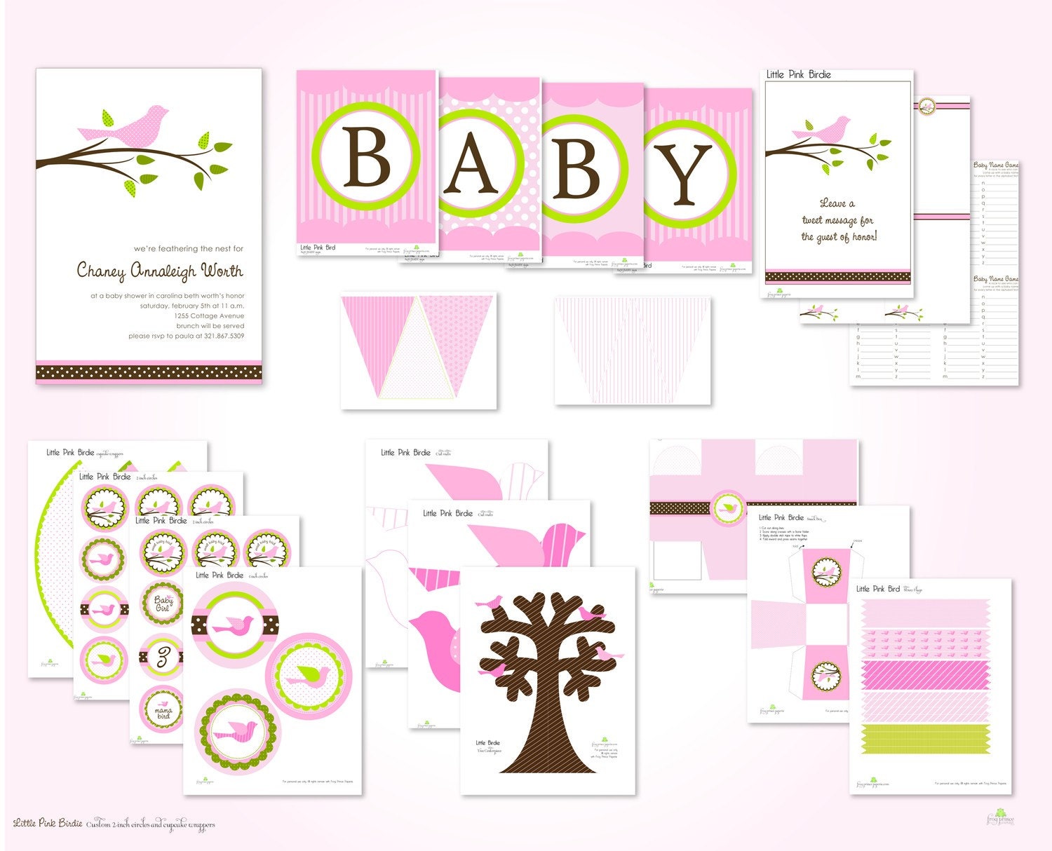 Little Birdie Baby Shower Printable Party Pack - DIY