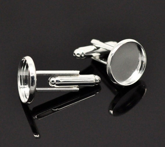 Silver Cufflink Blank Tray Cuff Link Back Findings Your Own Photo Accessories Fit 14mm 4pcs
