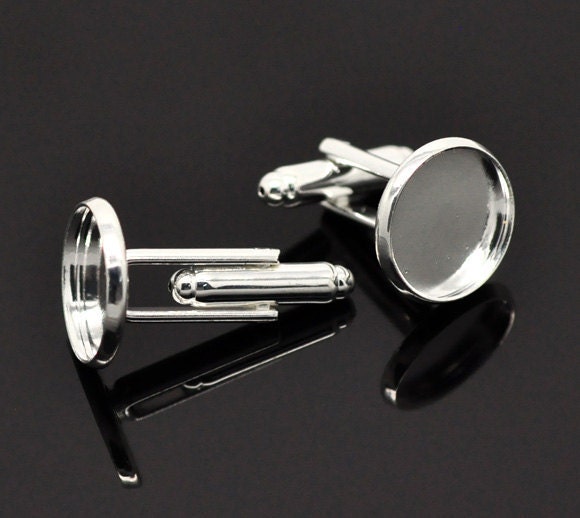 Silver Cufflink Blank Tray Cuff Link Back Findings Your Own Photo Accessories Fit 14mm 4pcs