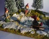 RESERVED Listing for llseTX - Snowy Mini forest with a frosted lake and gnomes, scene handmade, 3 times Treasury item