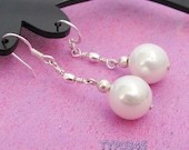 Swarovski Pearl Earrings 10mm Round Ivory White Shell Pearl Earings With Sterling Silver Hooks Wedding Jewelry for Bride and Bridesmaids