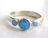 Engagement Ring -Gemstone blue opal  Mineral ring Birthstone  - Recycled fine silver sterling ring -Made to order