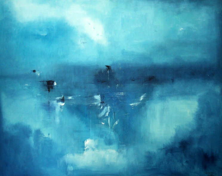 Original Oil Painting. Abstract in Blue tones.