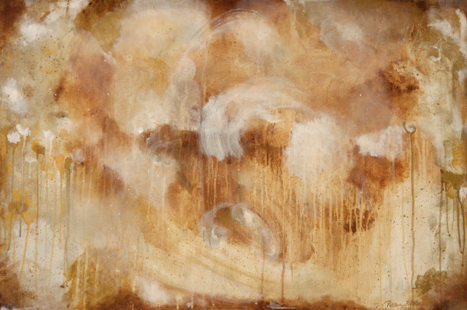 Original Painting. Abstract. 24 x 36 ".  Golden and White Tones. FREE SHIPPING