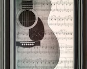 Dictionary Art Vintage Guitar Recycled book print illustration sheet music instrument for him her musician under 25 gifts for dad band notes