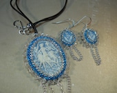 Blue beaded Cameo set