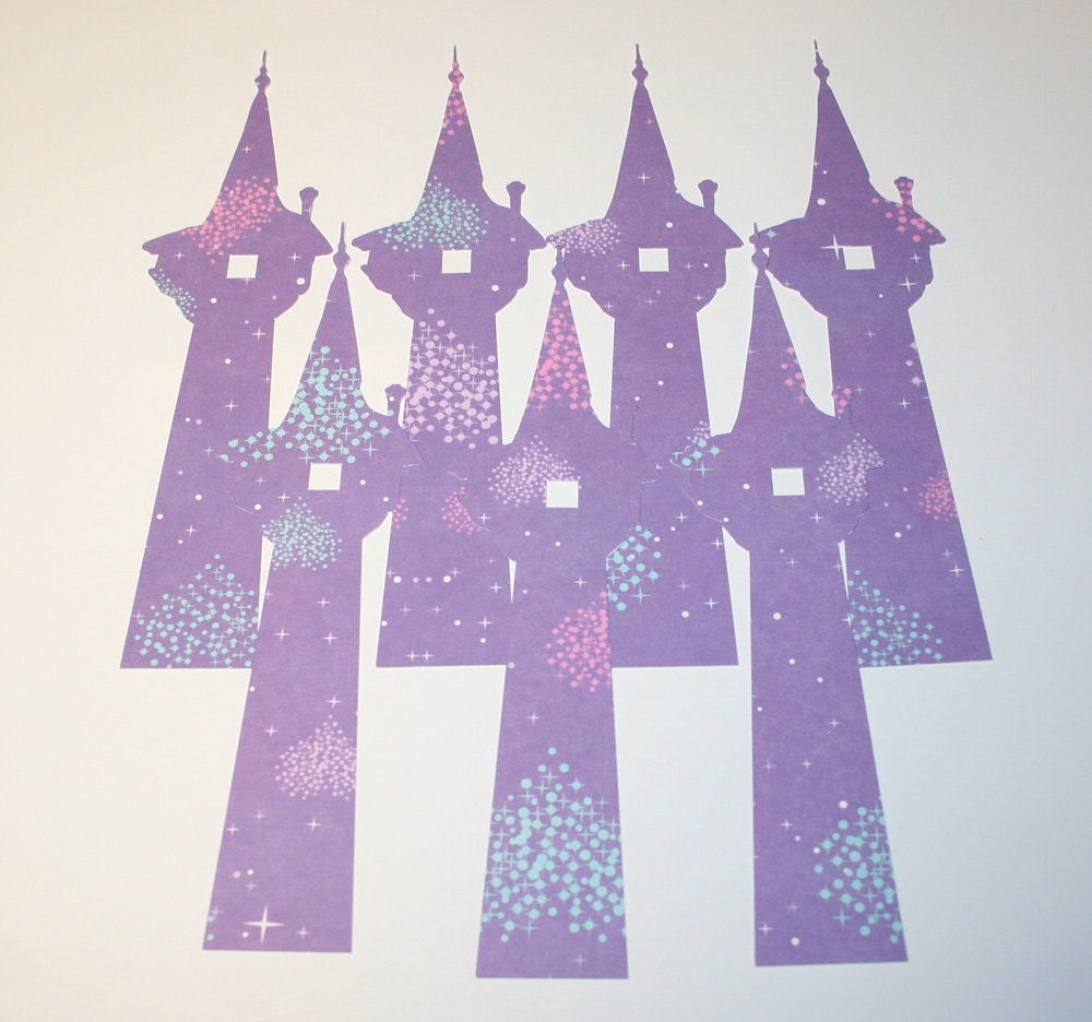 Rapunzel Tower Cut Outs, Die Cuts, Purple with Heart Fireworks Cut Outs - 28 Count