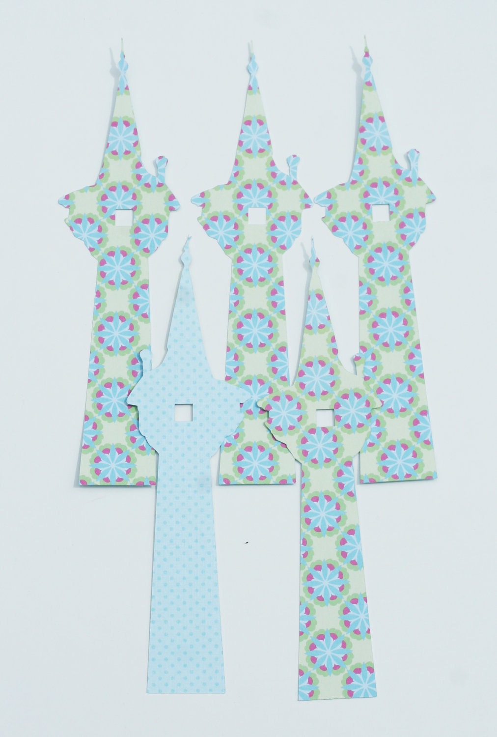 Rapunzel Tower Cut Outs, Die Cuts, Reversable Blue Flower Cut Outs - 18 Count