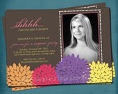 Shhh. Can You Keep a Secret. Dahlias Modern Surprise Party Invite, any text or colors by Tipsy Graphics. Photo Optional Il_170x135